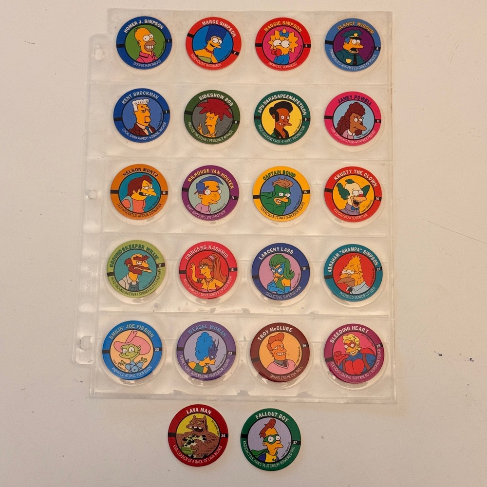 Vintage 1994 The Simpsons SkyCaps Pogs Bongo Comics Lot of 22 Milk Caps Retro